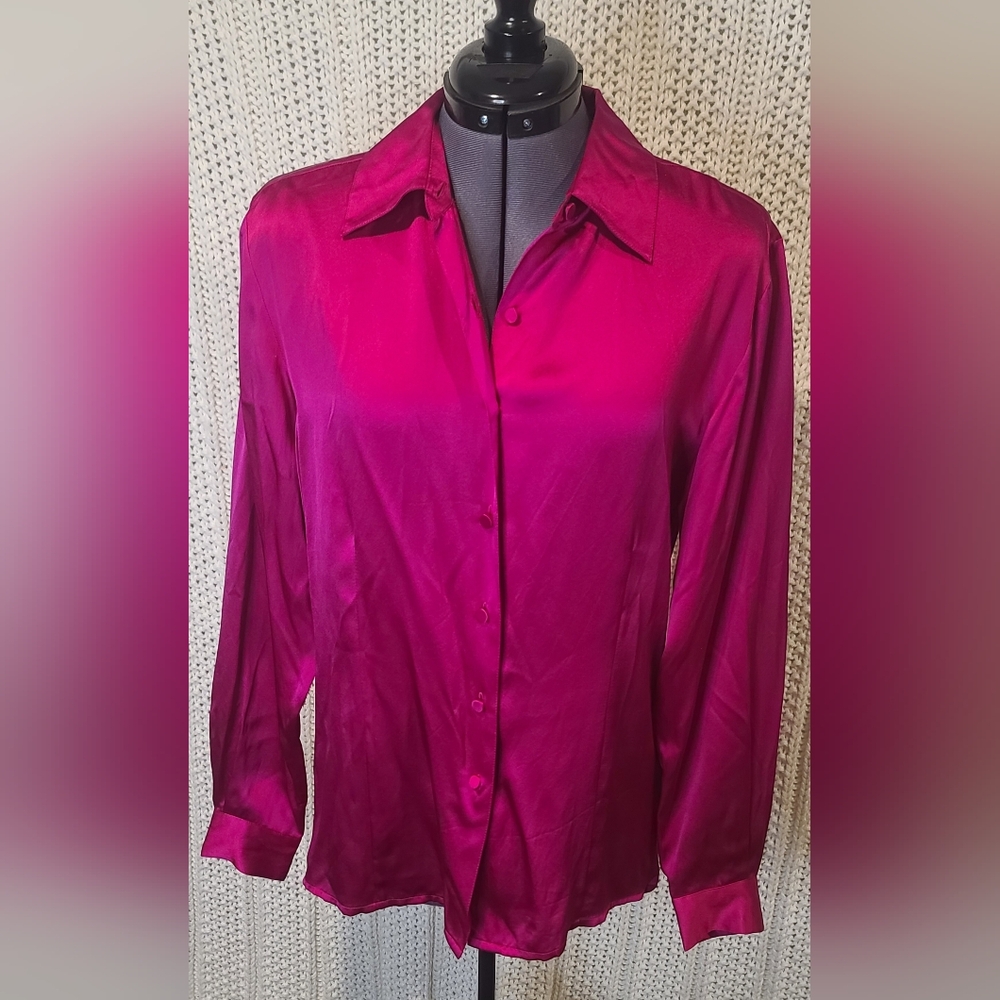 Vintage Amanda Smith 100% pure silk button-up shirt womens size Medium